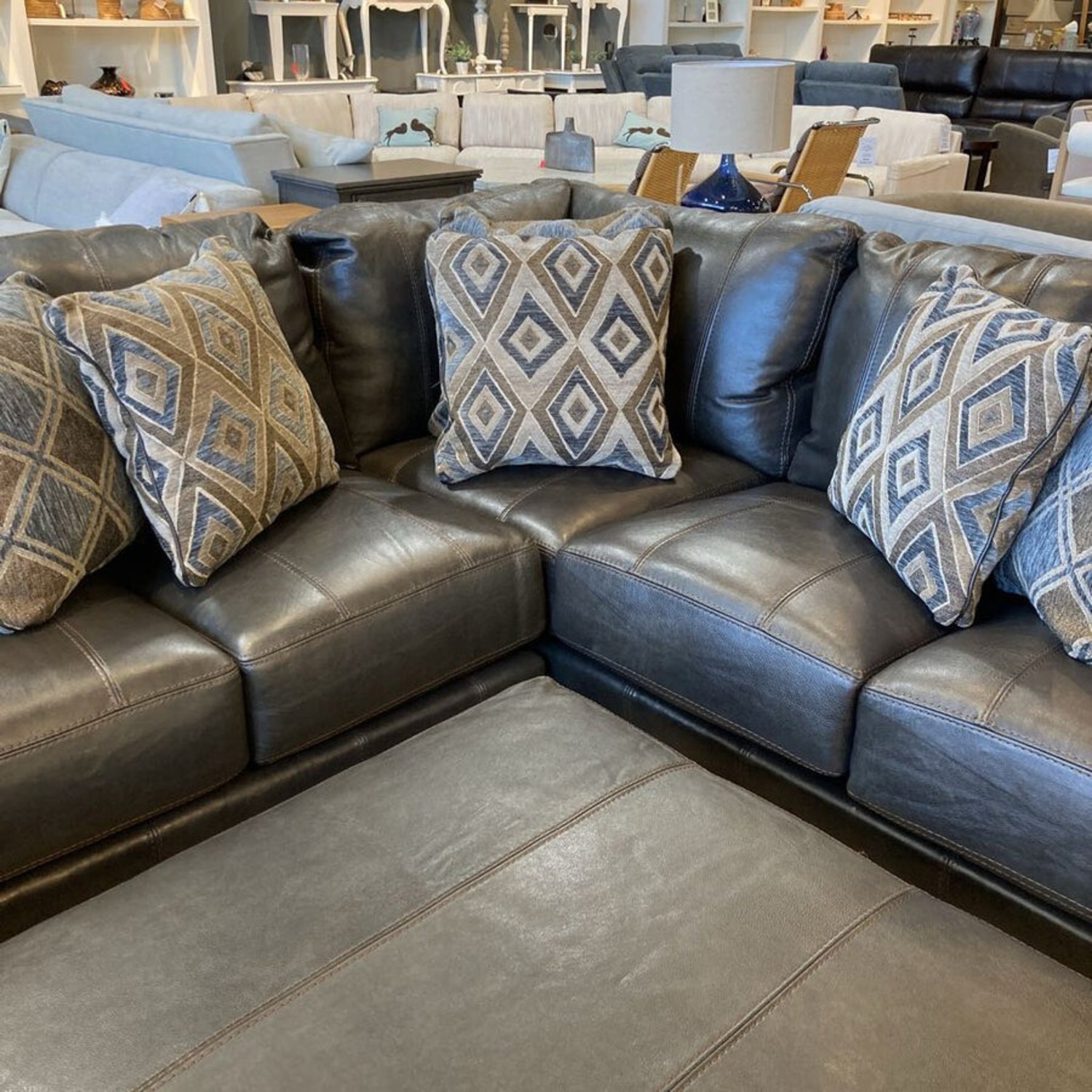 Italian Leather 2 Piece w Ottoman Sectional - image-4