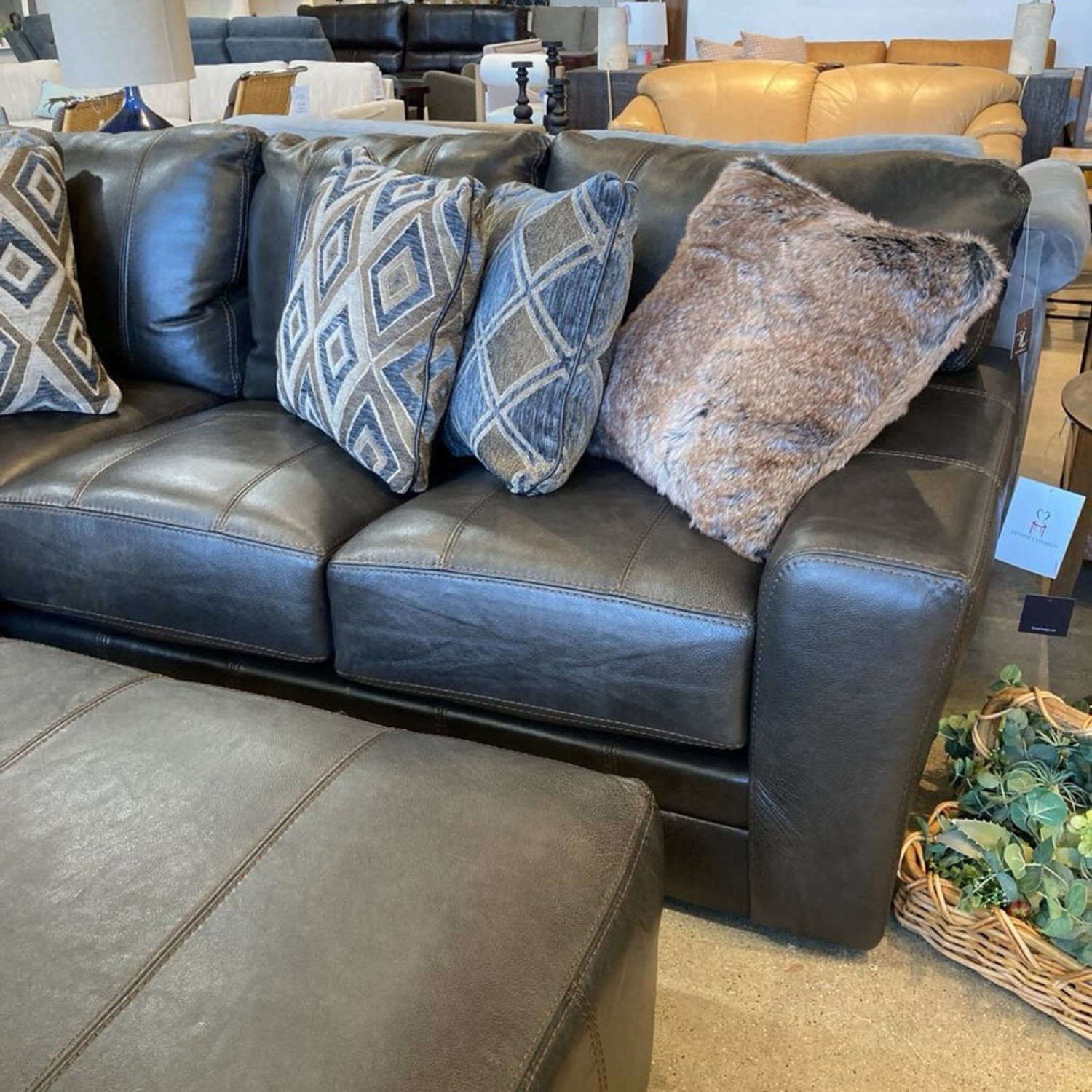 Italian Leather 2 Piece w Ottoman Sectional - image-3