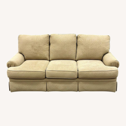 Used 3-Seat Chenille Skirted Sofa Camel  for sale on AptDeco