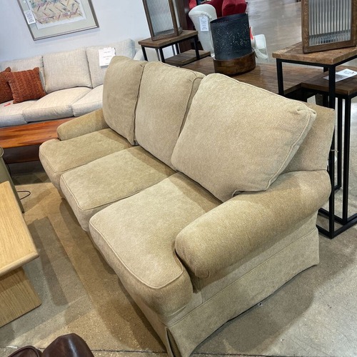 Used 3-Seat Chenille Skirted Sofa Camel  for sale on AptDeco