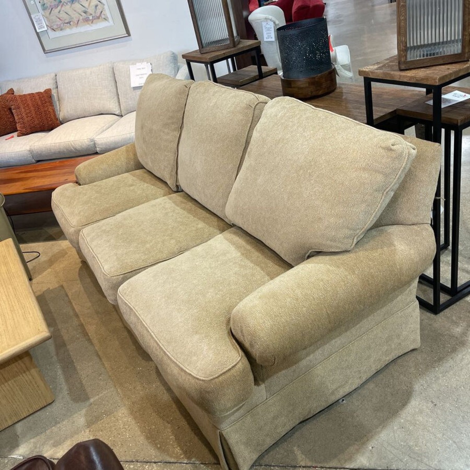 3-Seat Chenille Skirted Sofa Camel  - image-3