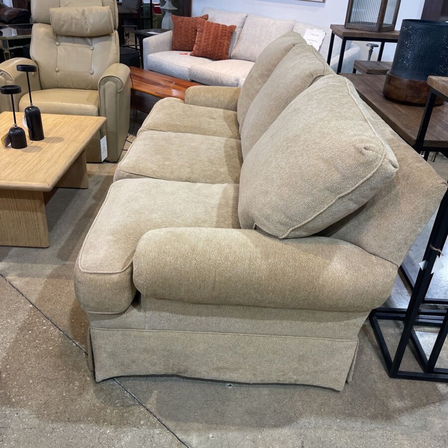 3-Seat Chenille Skirted Sofa Camel  - image-2