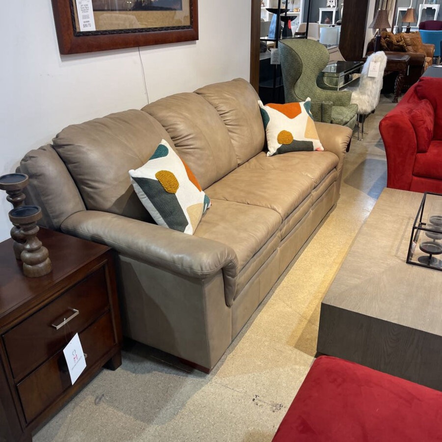 3-Seat Bonded Leather Sofa Taupe  - image-4