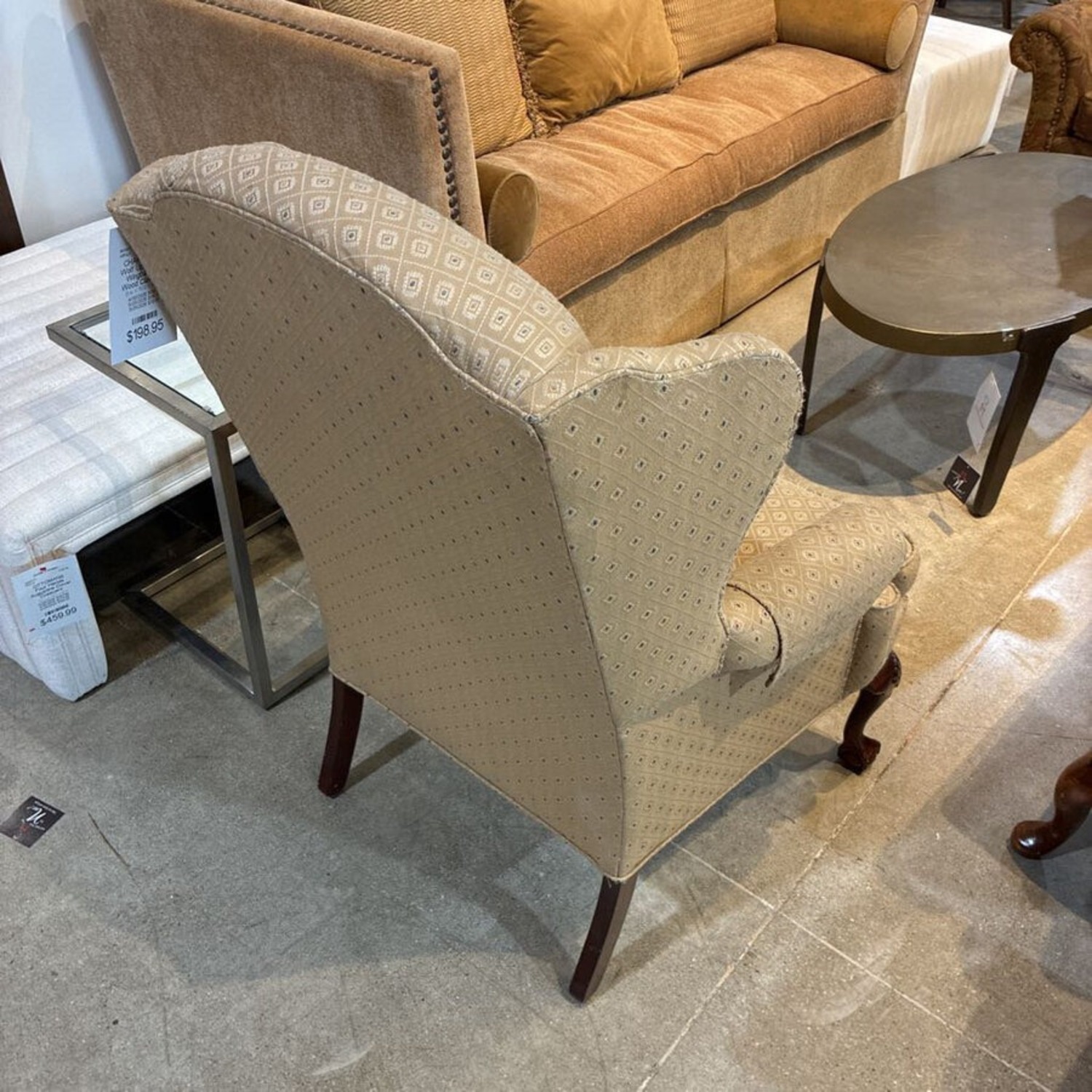 Upholstered Wingback w Wood Claw Feet Chair - image-3