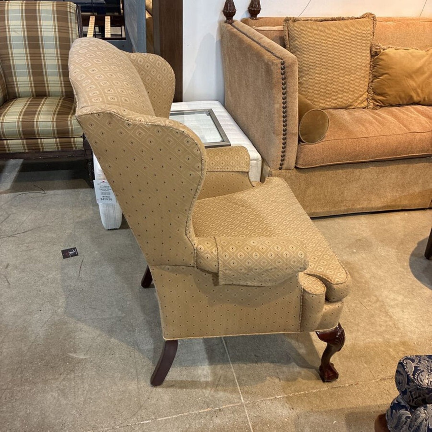 Upholstered Wingback w Wood Claw Feet Chair - image-2