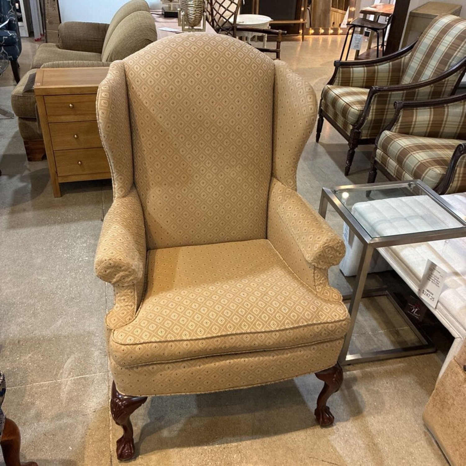 Upholstered Wingback w Wood Claw Feet Chair - image-1