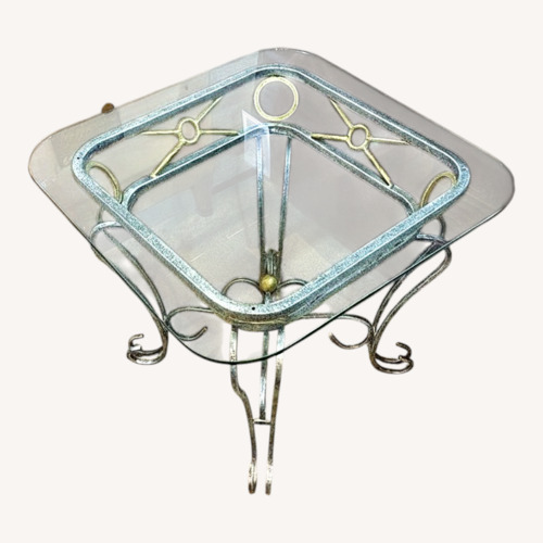 Used Ornate Scroll Metal Base w Glass Top Side Table for sale on AptDeco
