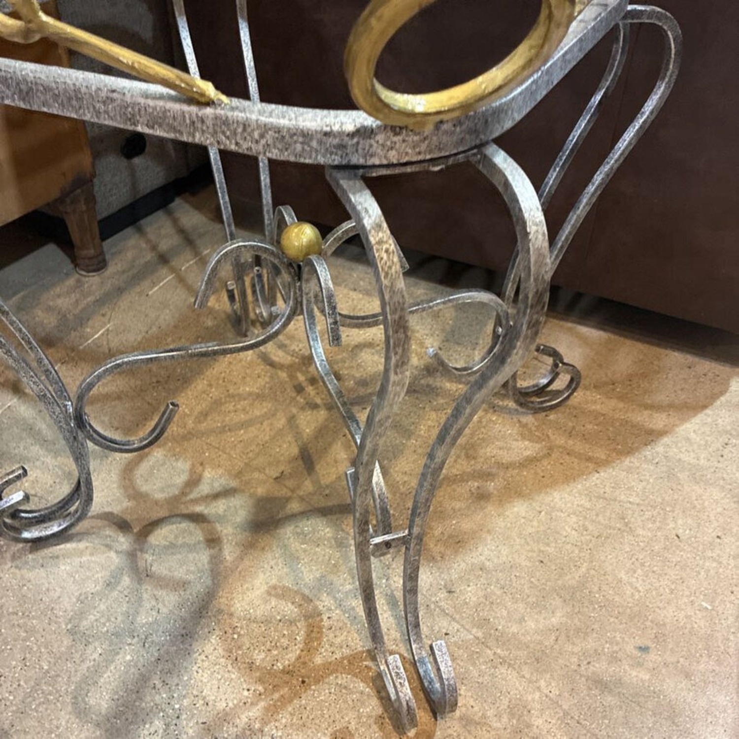 Ornate Scroll Metal Base w Glass Top Side Table - image-6