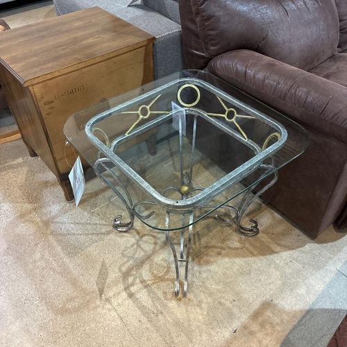 Used Ornate Scroll Metal Base w Glass Top Side Table for sale on AptDeco