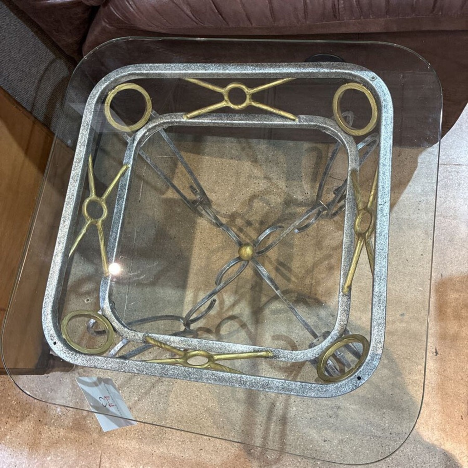 Ornate Scroll Metal Base w Glass Top Side Table - image-2