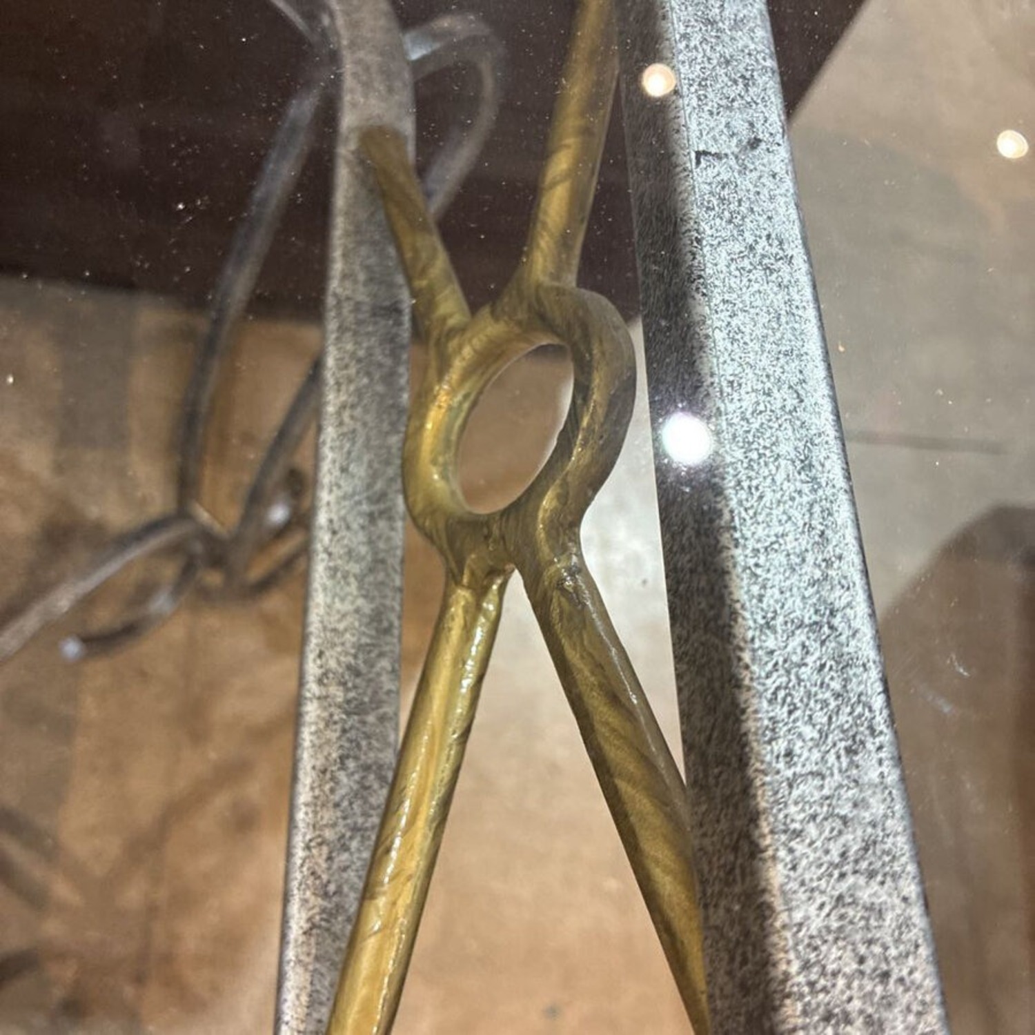 Ornate Scroll Metal Base w Glass Top Side Table - image-4