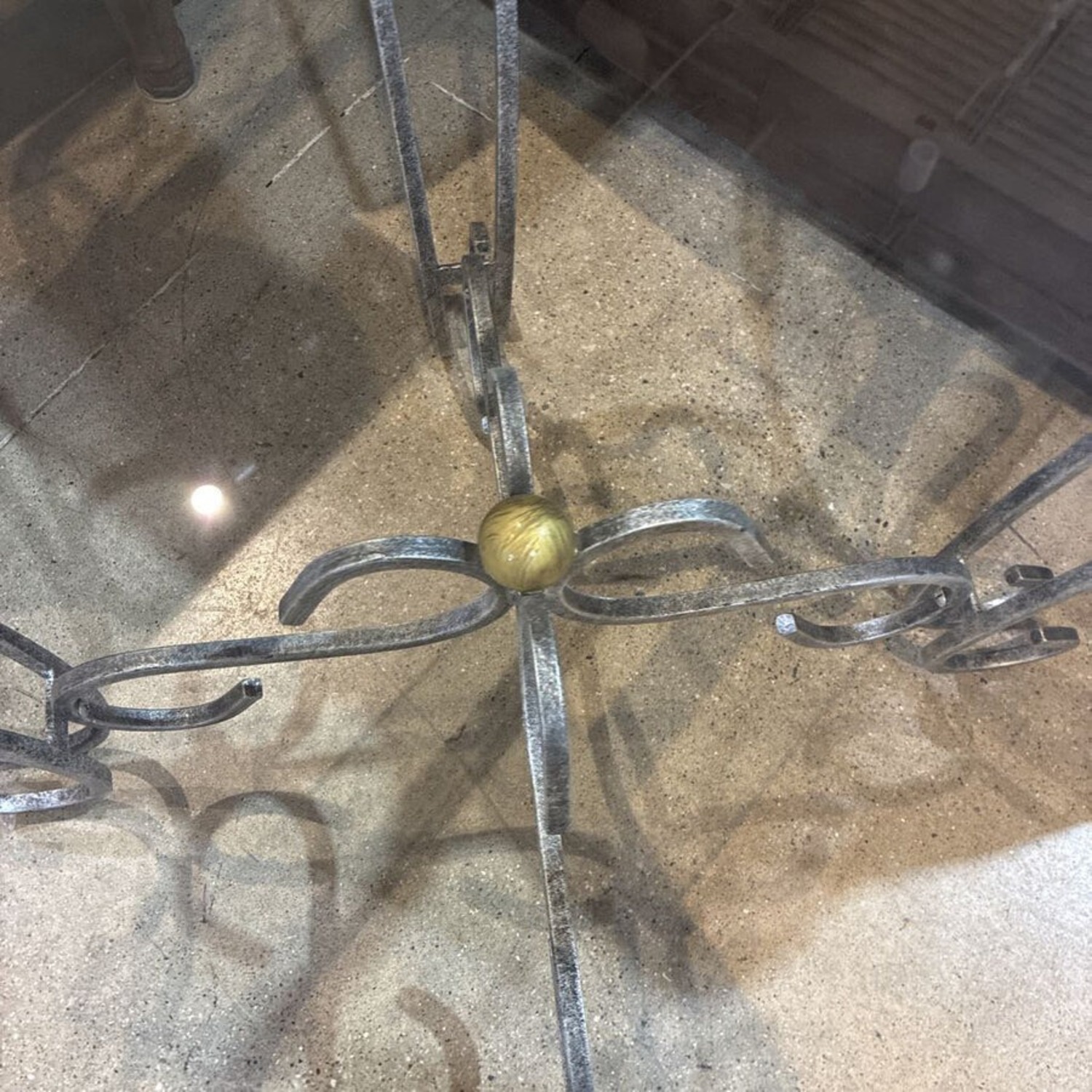 Ornate Scroll Metal Base w Glass Top Side Table - image-3