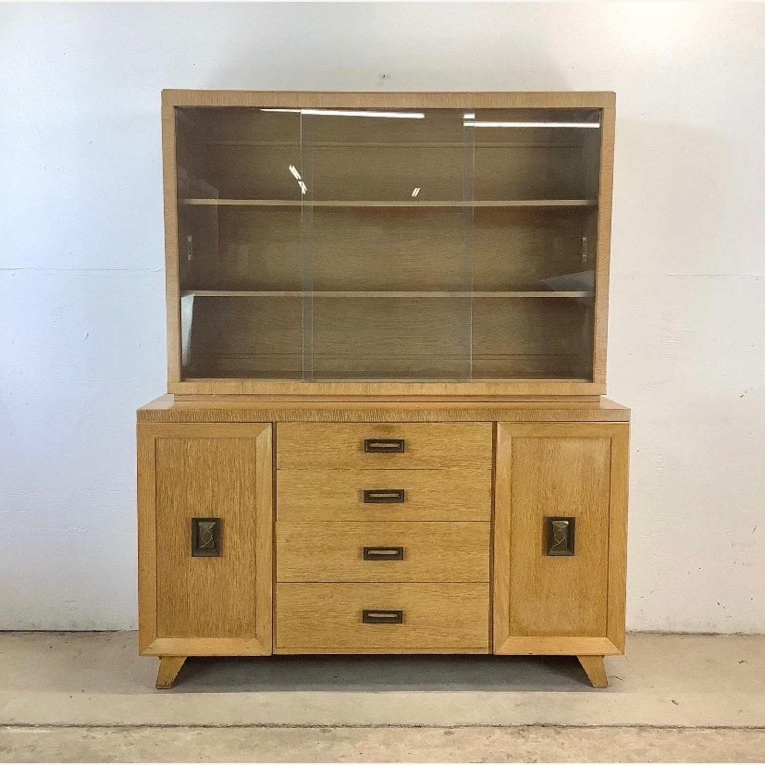 Mid-Century Blonde Cabinet With Display Topper - image-1