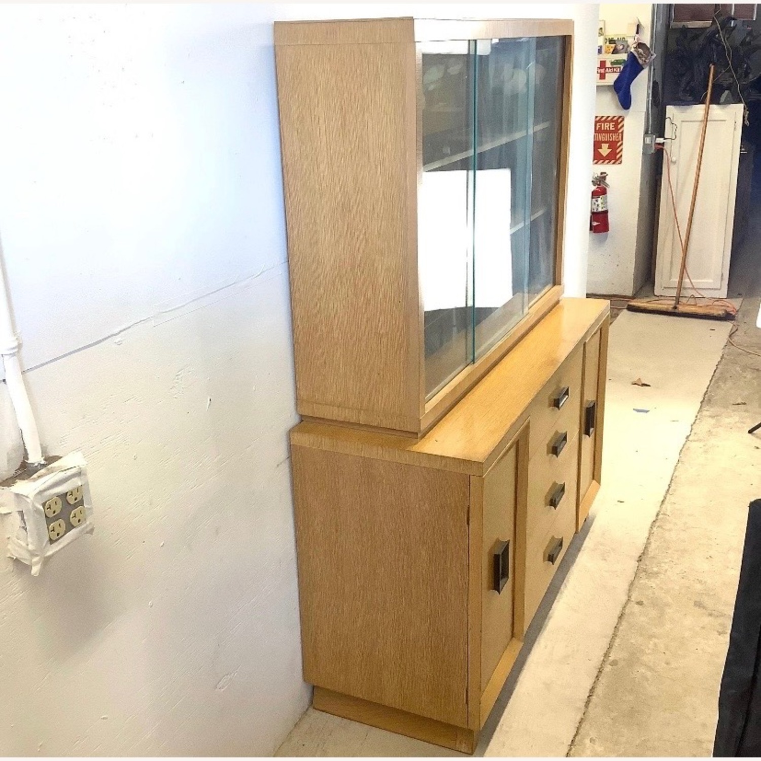 Mid-Century Blonde Cabinet With Display Topper - image-3