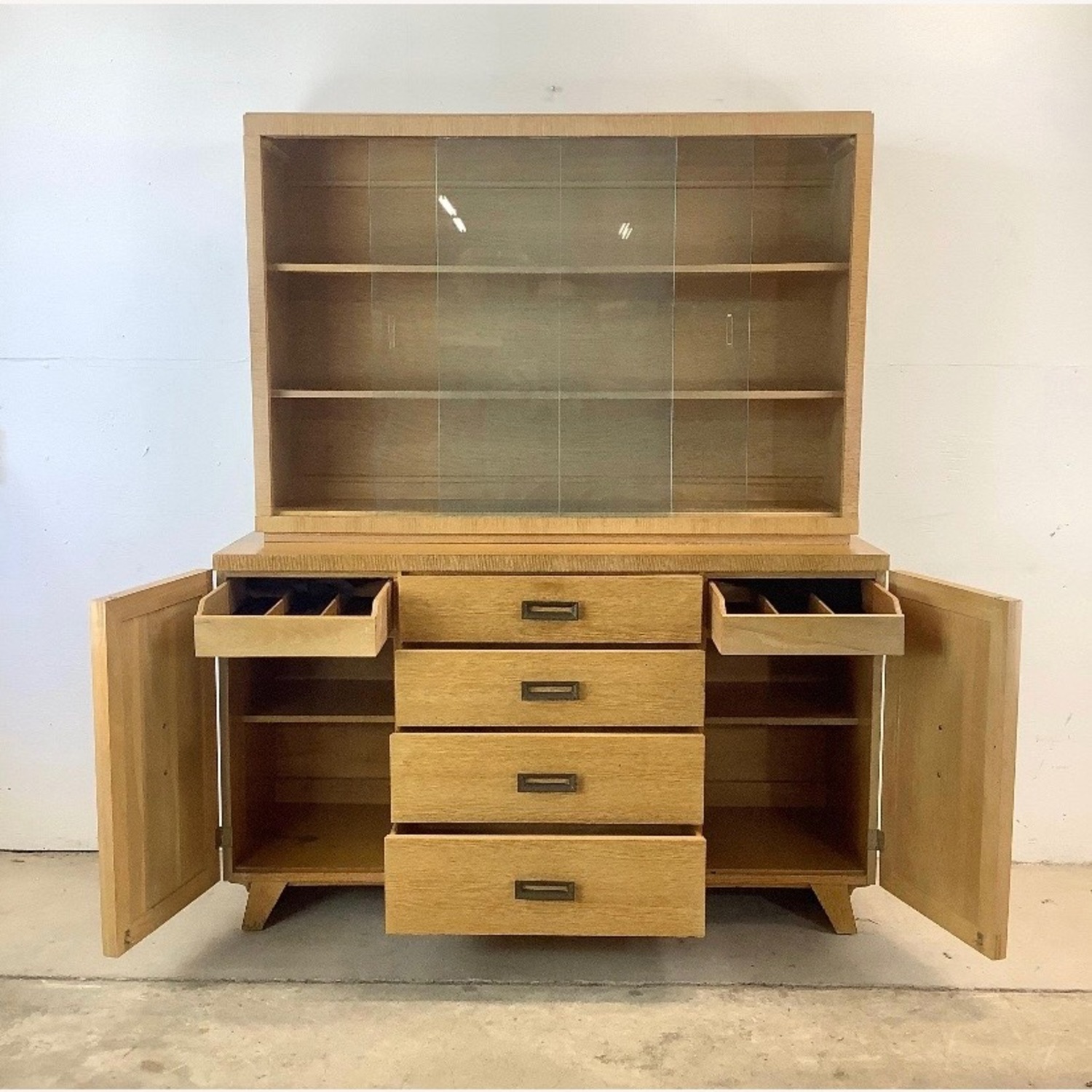 Mid-Century Blonde Cabinet With Display Topper - image-2