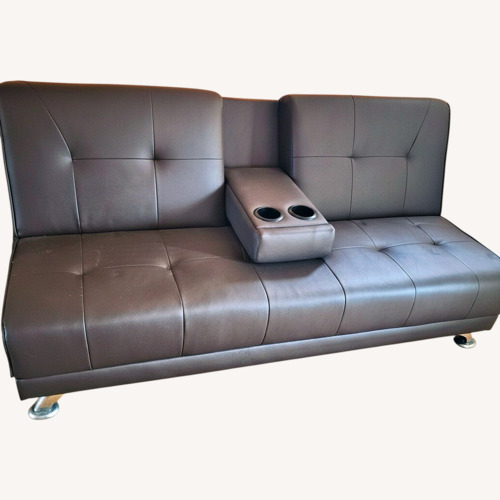 Used Dark Brown Faux Leather 2 Piece Sectional for sale on AptDeco