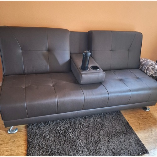 Used Dark Brown Faux Leather 2 Piece Sectional for sale on AptDeco