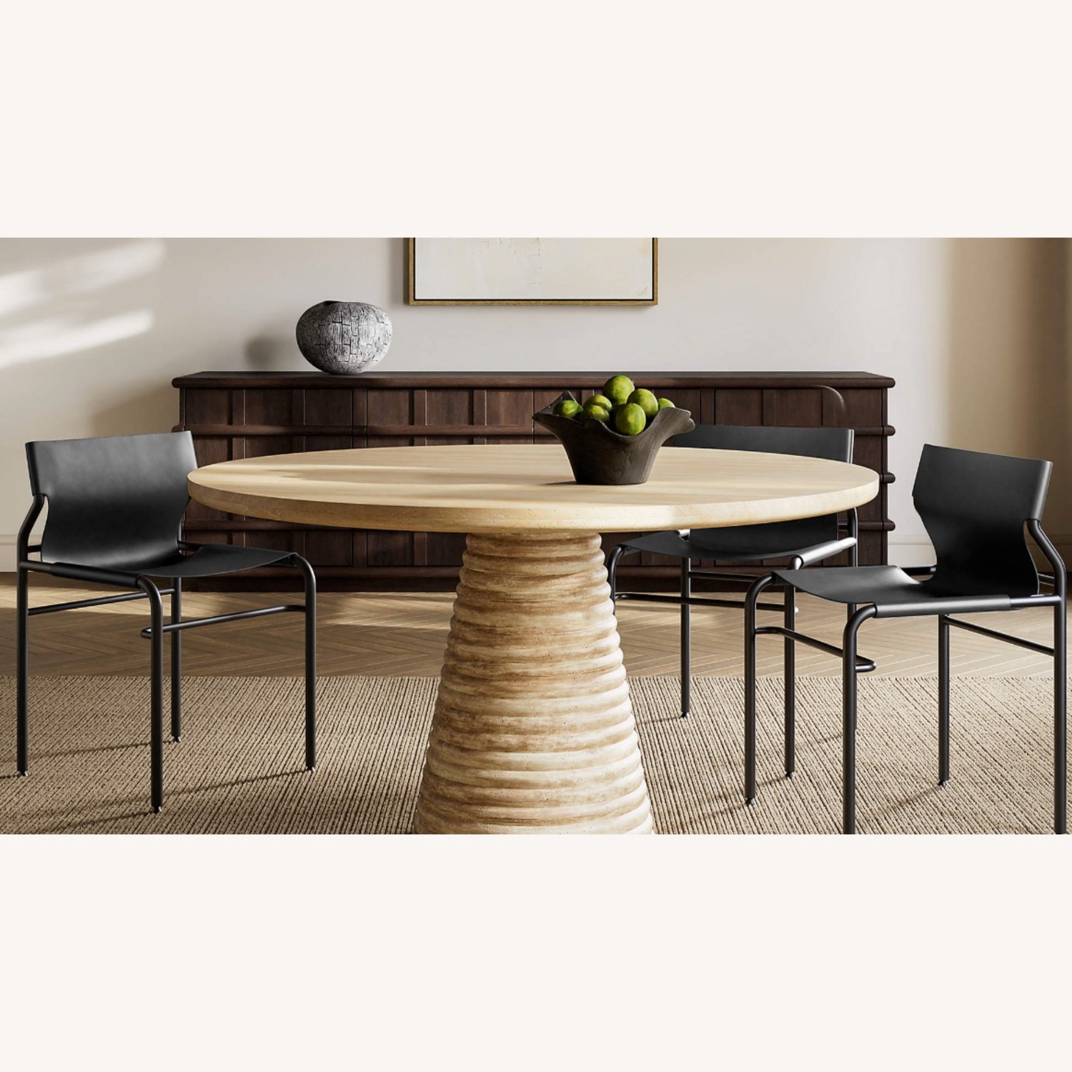 CB2 Surf Sling Black Leather Dining Chairs - image-2