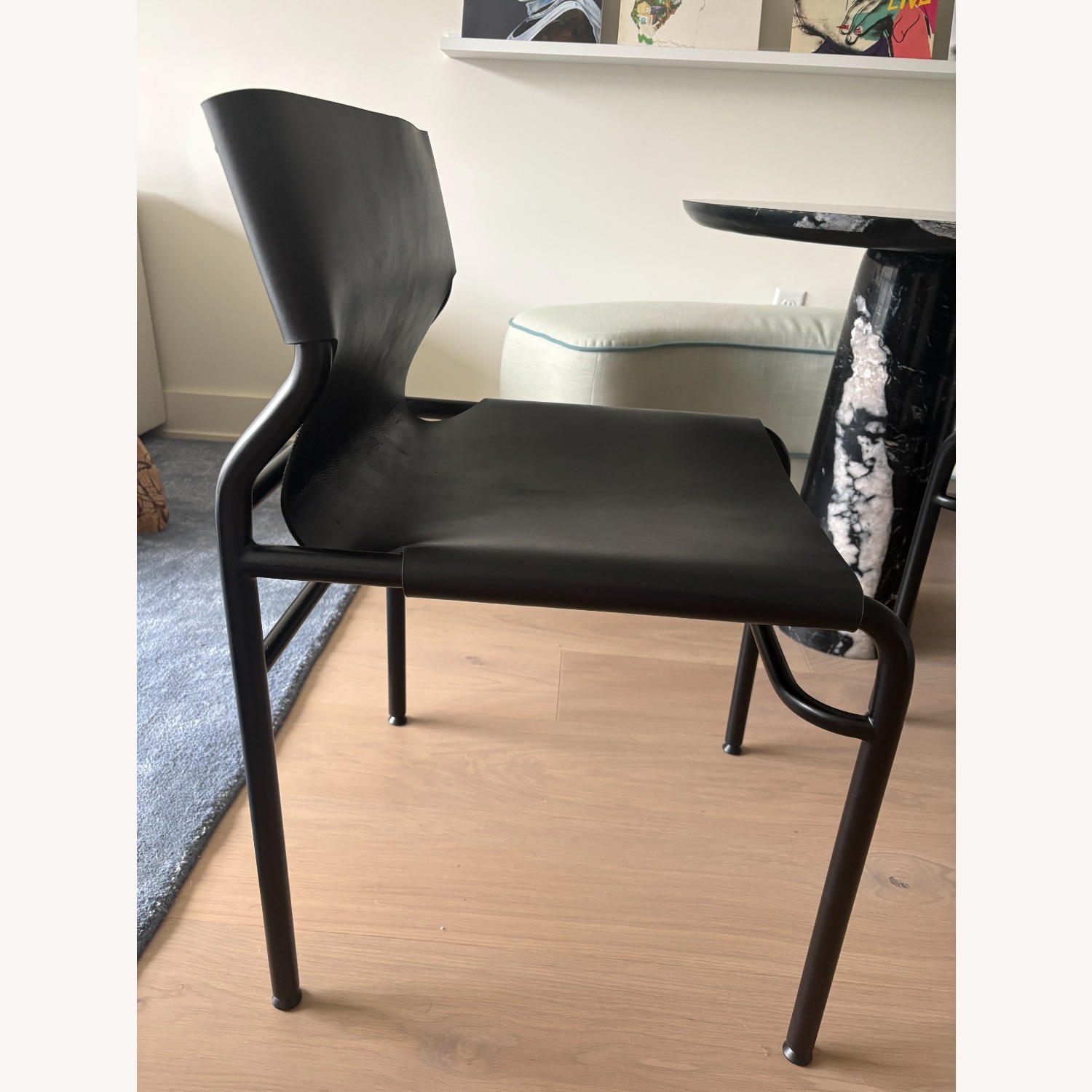 CB2 Surf Sling Black Leather Dining Chairs - image-4