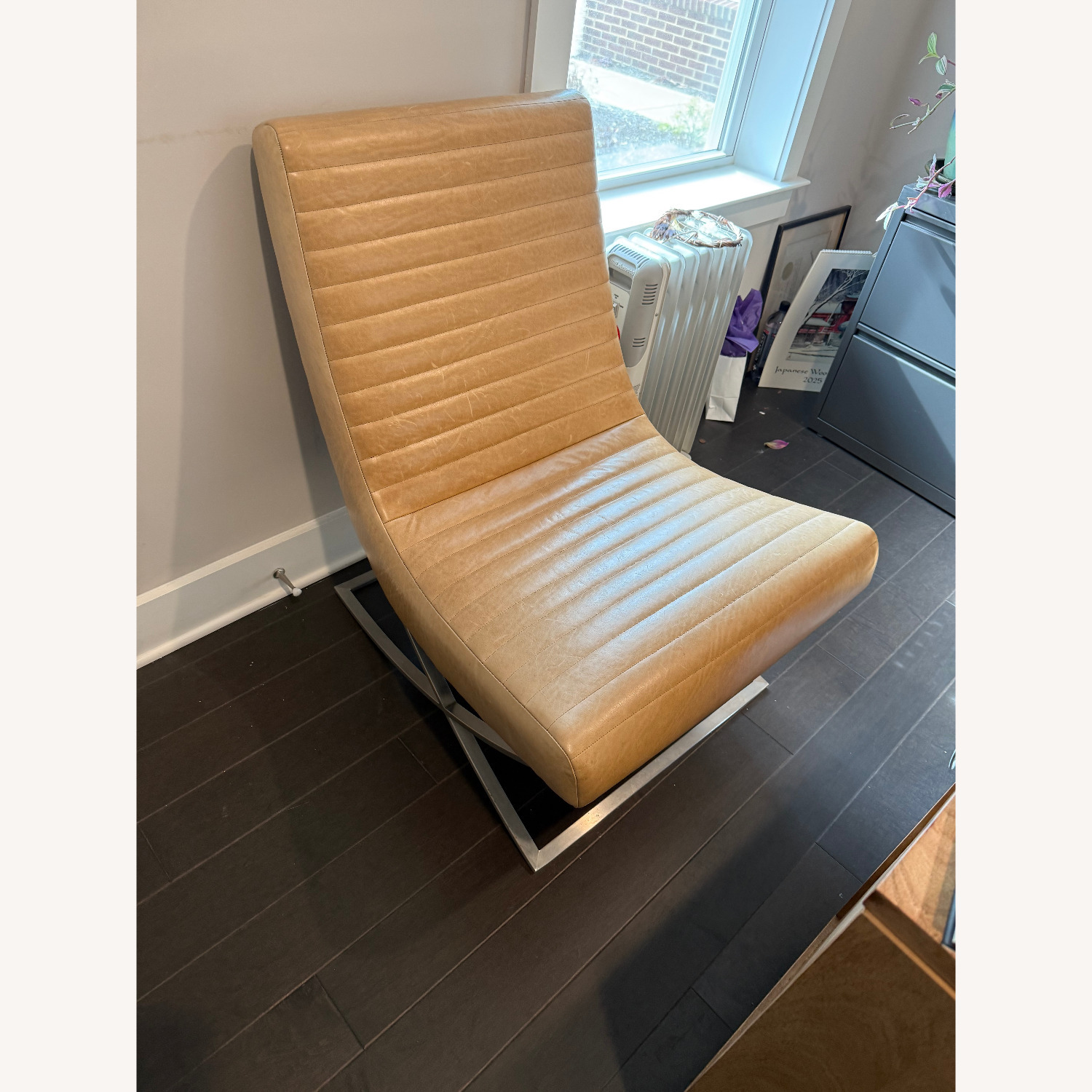 Crate & Barrel Cooper Armless Leather Lounge Chairs - image-1