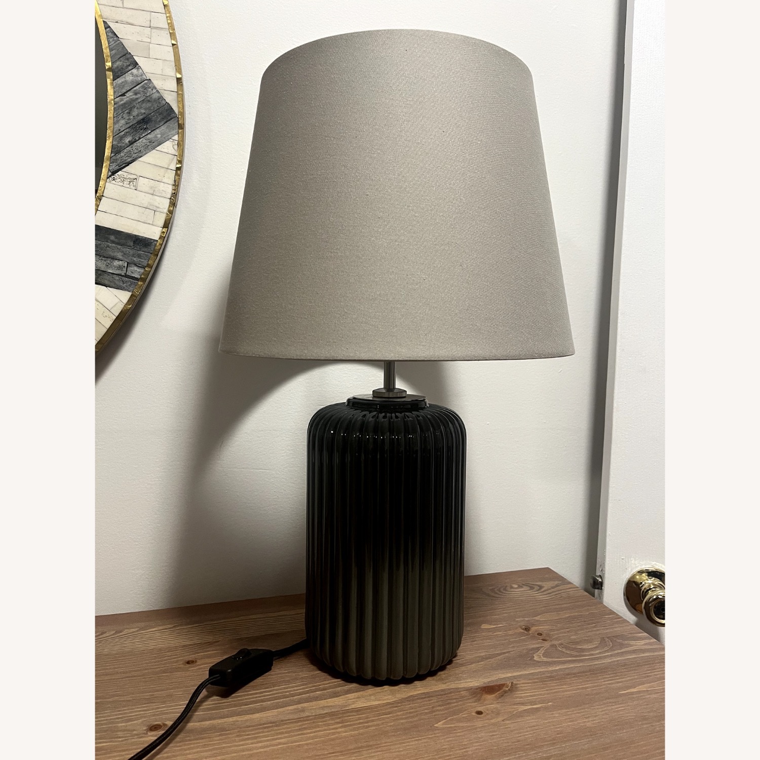 IKEA SNÖBYAR Gray-Turquoise Earthenware Table Lamp - image-5