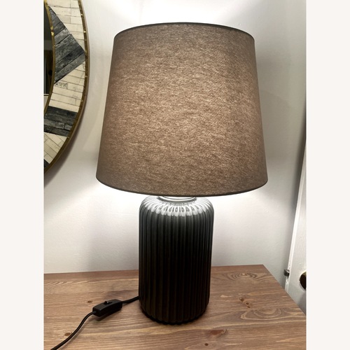 Used IKEA SNÖBYAR Gray-Turquoise Earthenware Table Lamp for sale on AptDeco