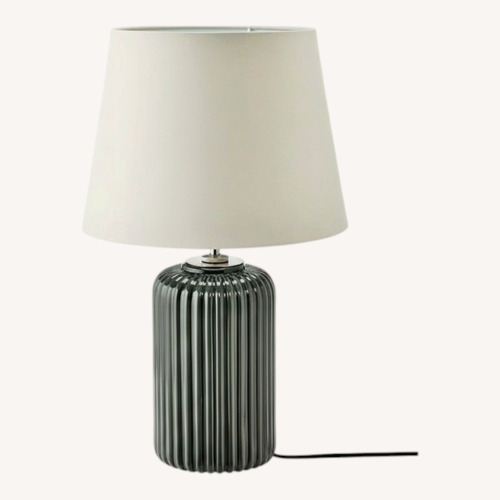 Used IKEA SNÖBYAR Gray-Turquoise Earthenware Table Lamp for sale on AptDeco