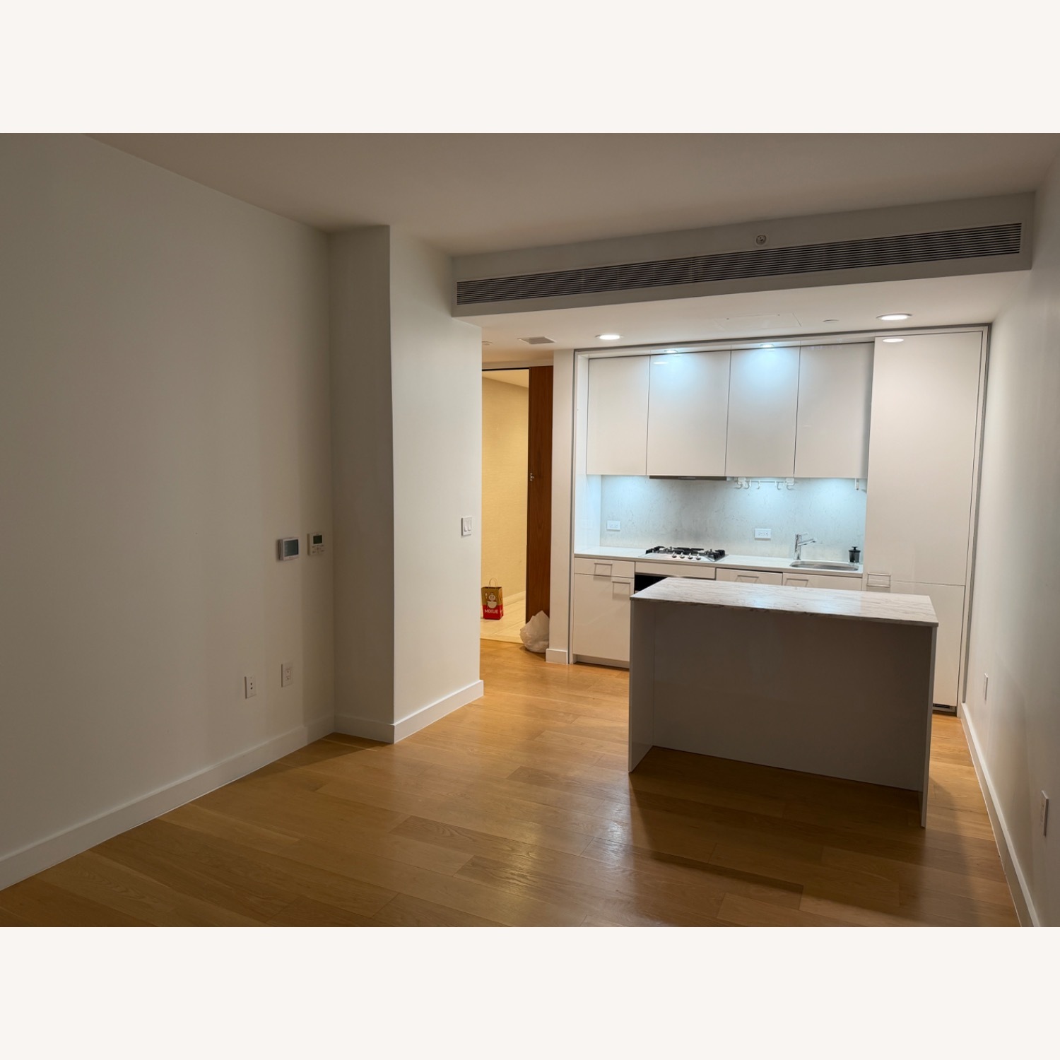 CB2 White Marble Kitchen Island - image-2