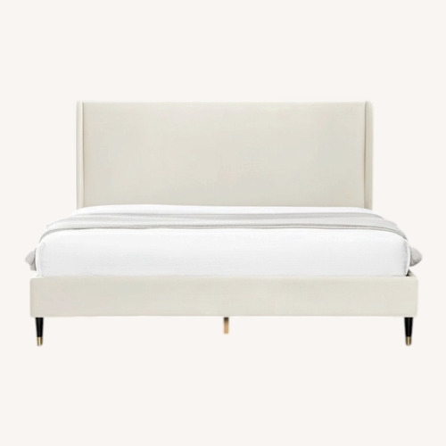 Used Rozitta Beige Velvet Queen Bed for sale on AptDeco