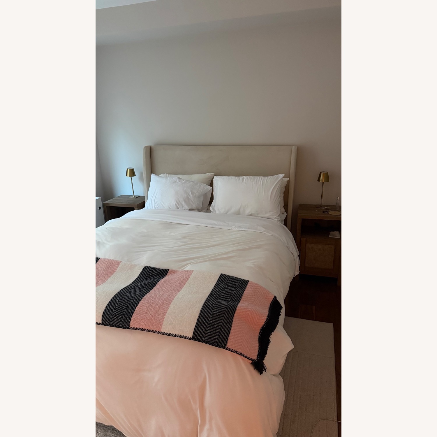 Rozitta Beige Velvet Queen Bed - image-1