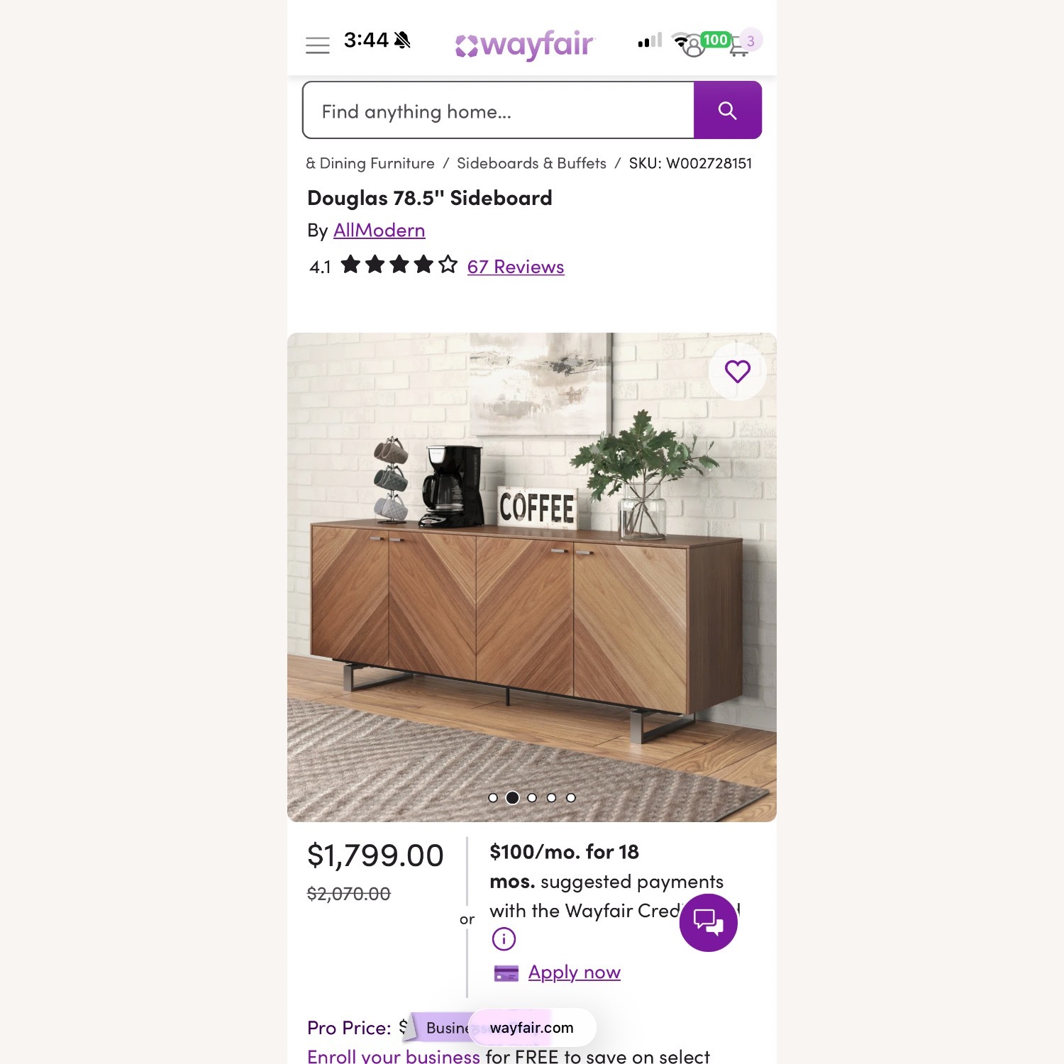 AllModern Dark Brown Douglas 78.5'' Sideboard - image-3