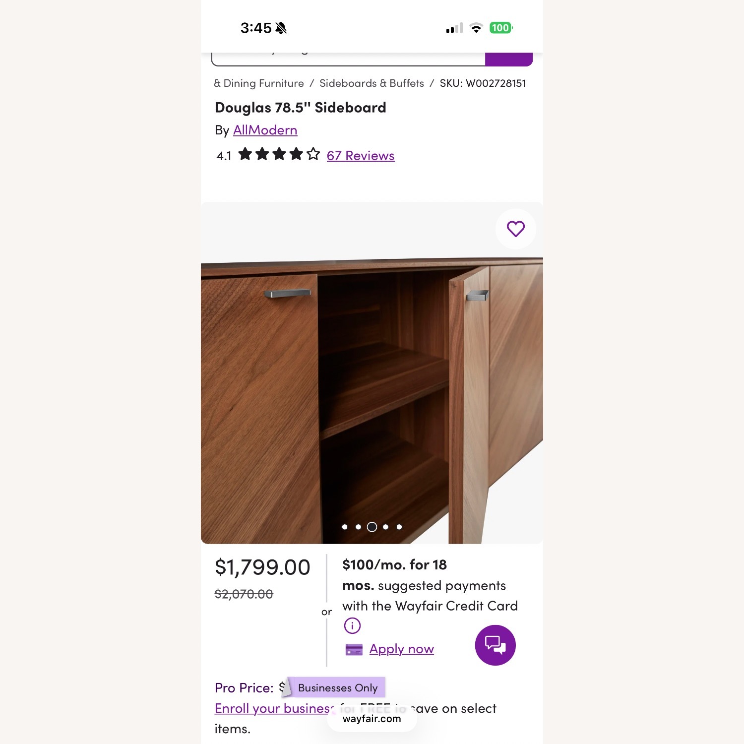 AllModern Dark Brown Douglas 78.5'' Sideboard - image-2