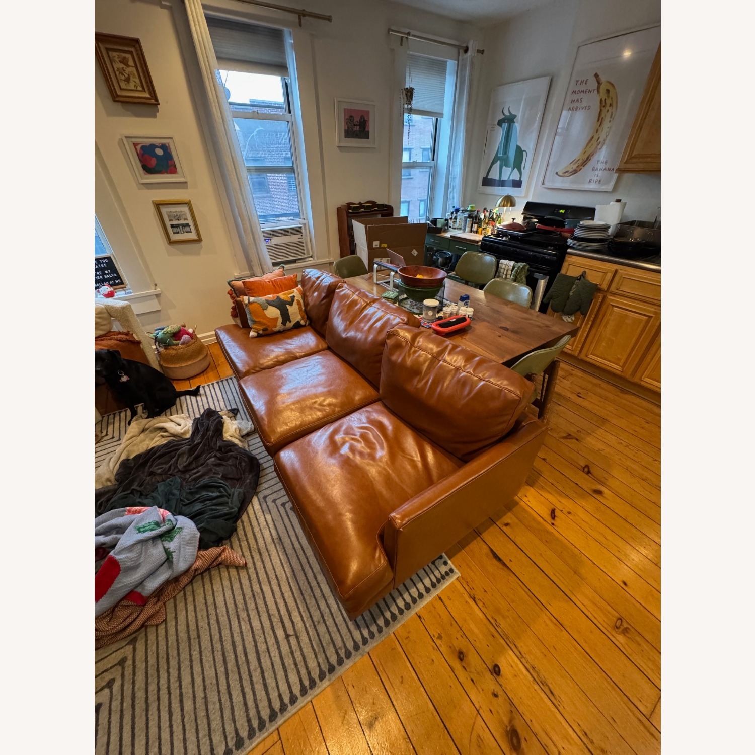 West Elm Haven Light Brown Faux Leather 3+ Seater Sofa - image-4