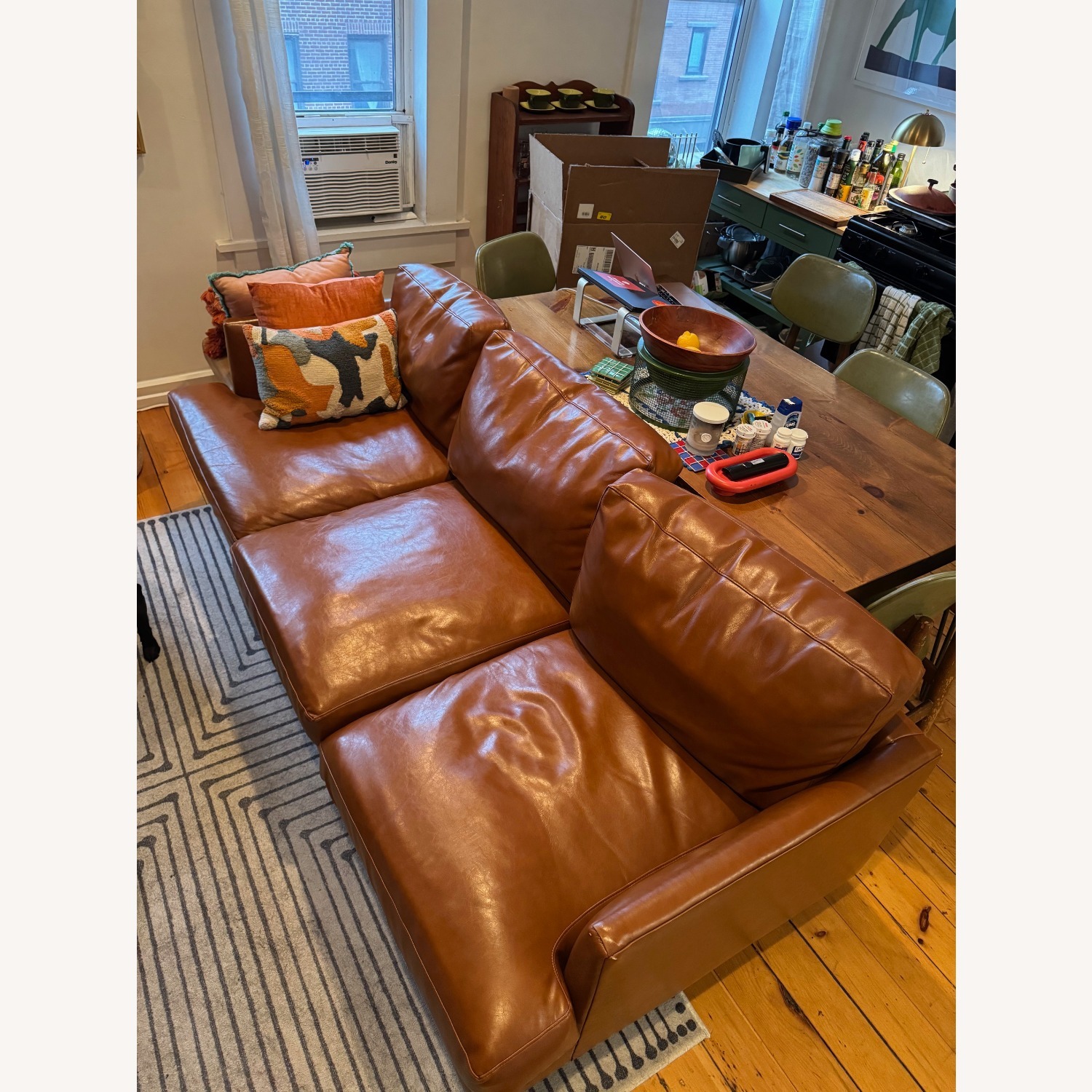 West Elm Haven Light Brown Faux Leather 3+ Seater Sofa - image-8