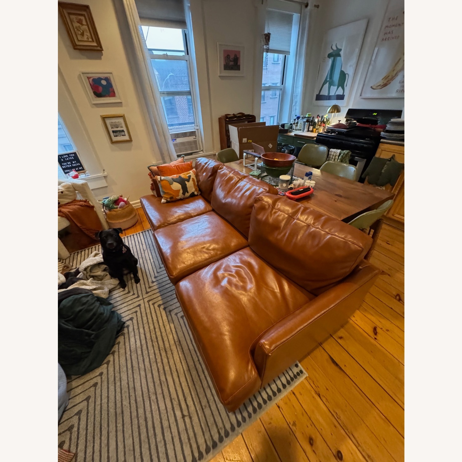 West Elm Haven Light Brown Faux Leather 3+ Seater Sofa - image-1