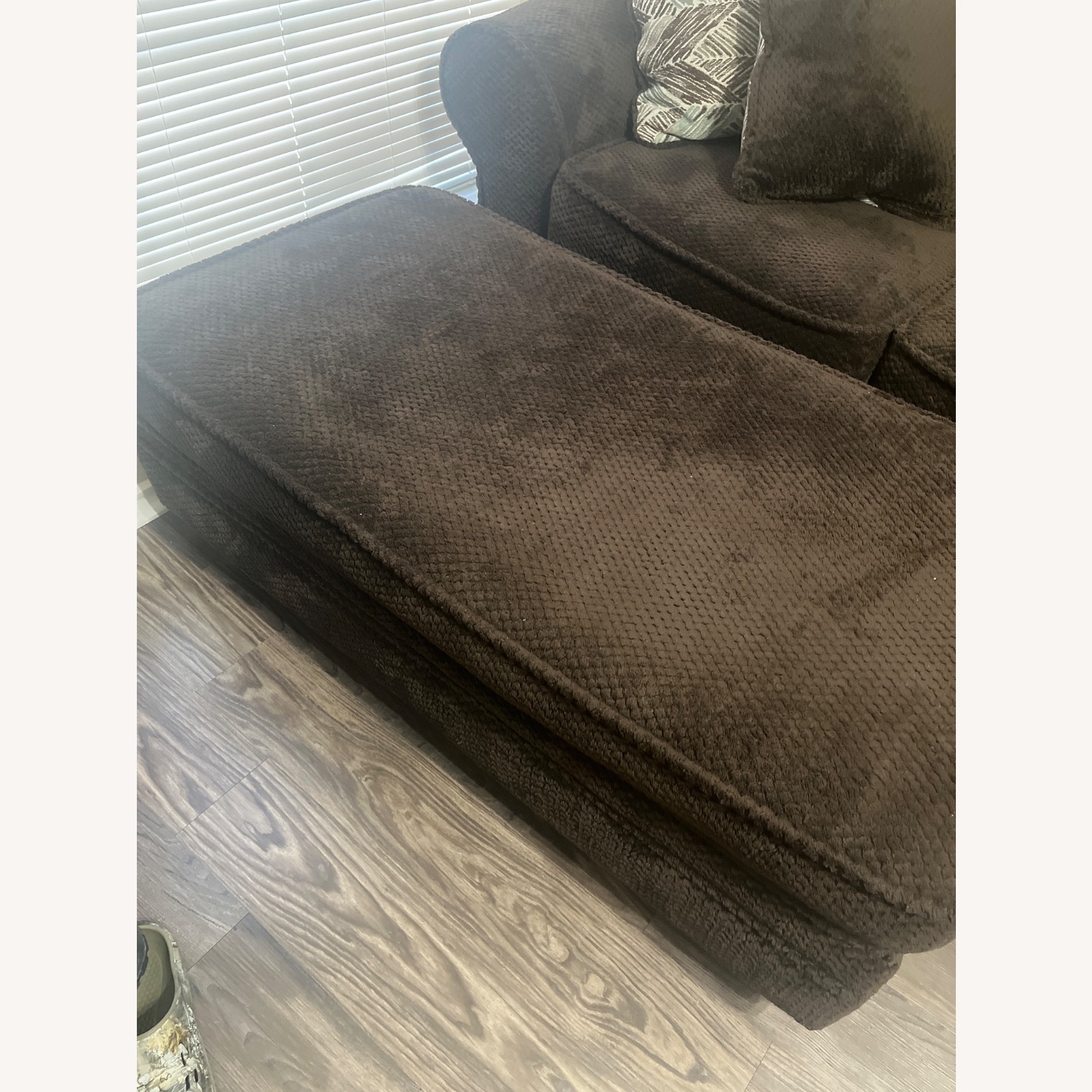 Dark Brown Fabric Ottoman - image-1