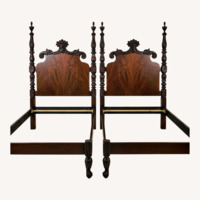 2 Antique Dark Brown Mahogany Twin Beds 