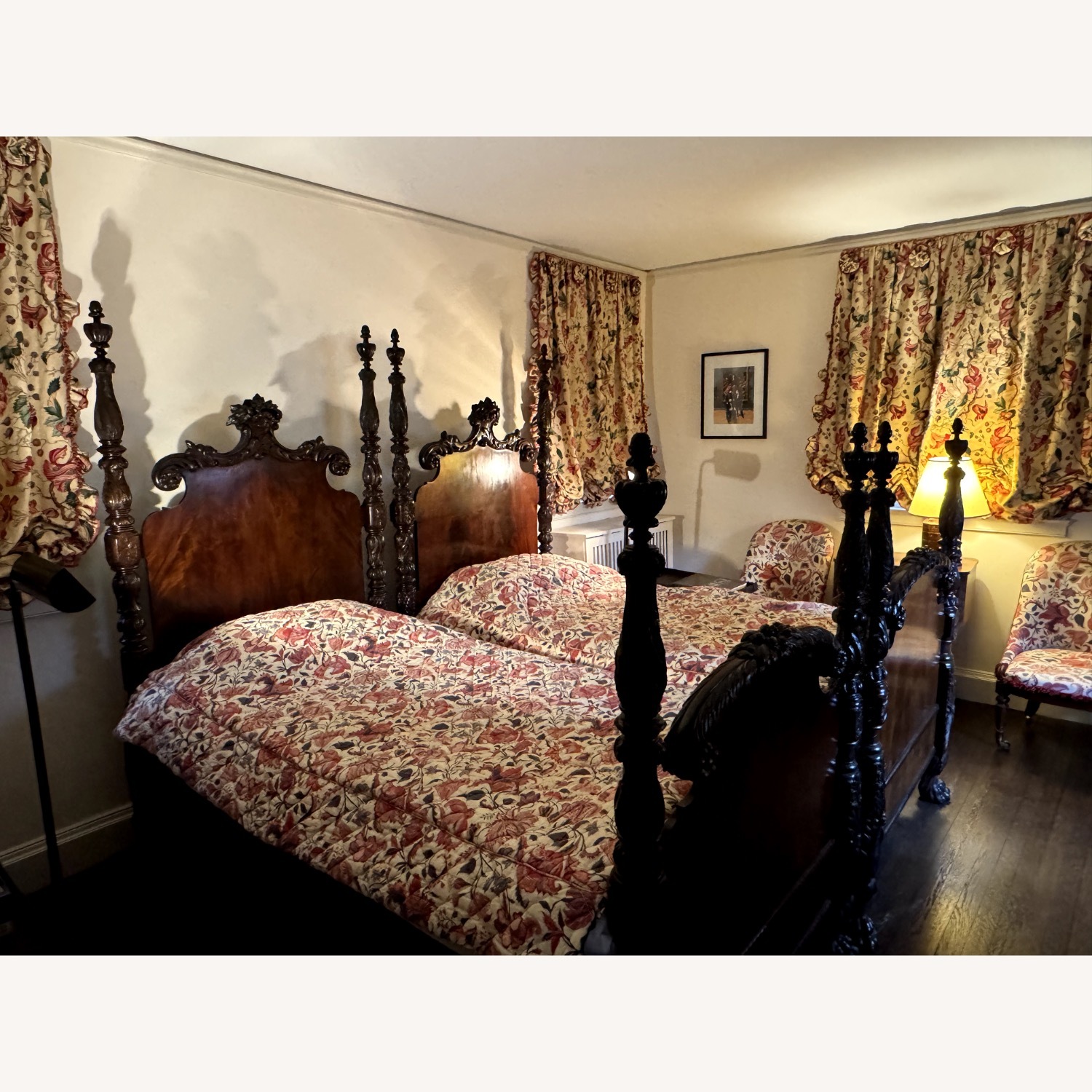 2 Antique Dark Brown Mahogany Twin Beds  - image-2