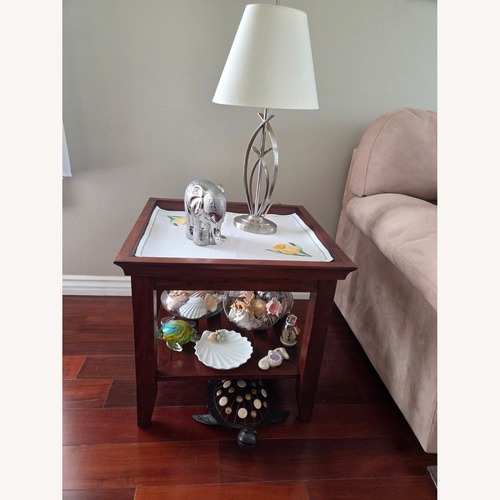 Used Living Spaces Dark Brown Wood Side Tables (Pair) for sale on AptDeco