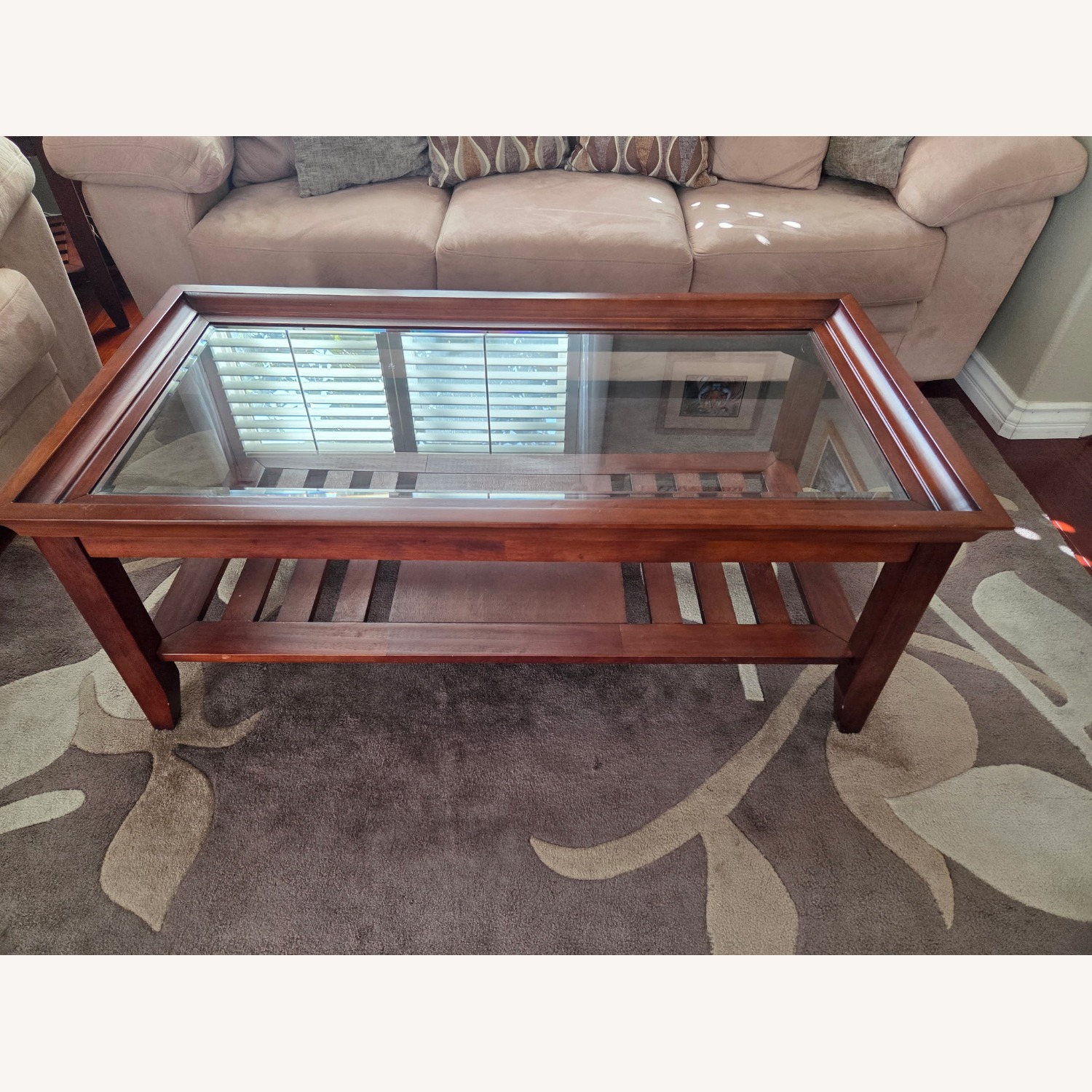 Living Spaces Dark Brown Wood Coffee Table - image-4