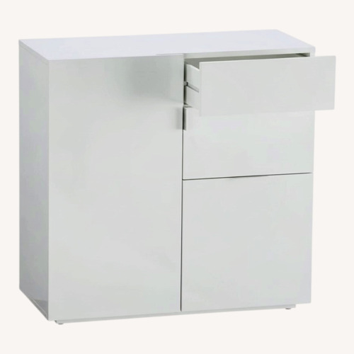 Used CB2 Swig Modern White Lacquer Storage Cabinet for sale on AptDeco