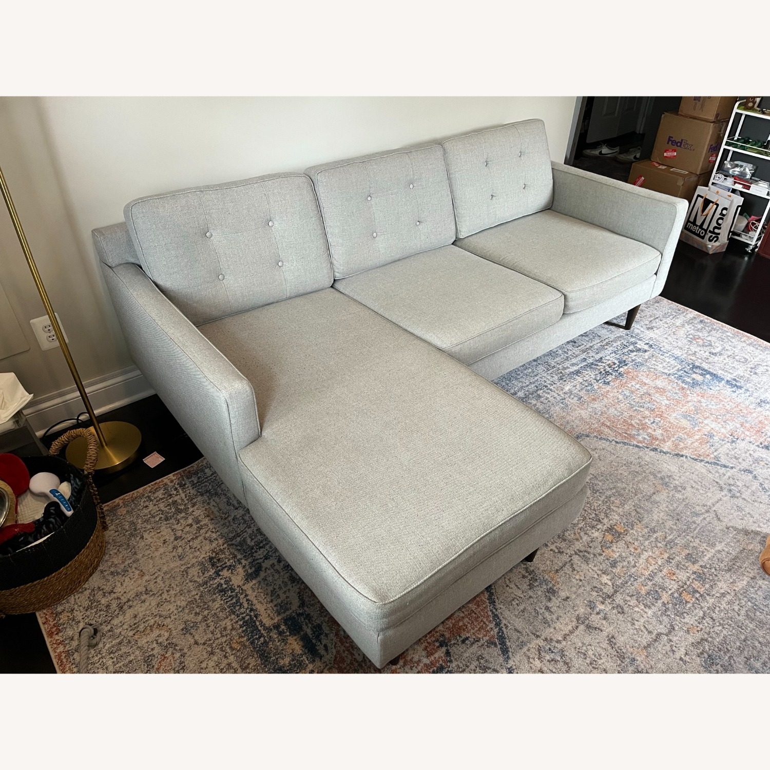 West Elm Drake Light Gray Linen 2 Piece Sectional - image-2