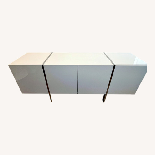 Used White High-Gloss Lacquer Sideboard + Chrome Legs for sale on AptDeco