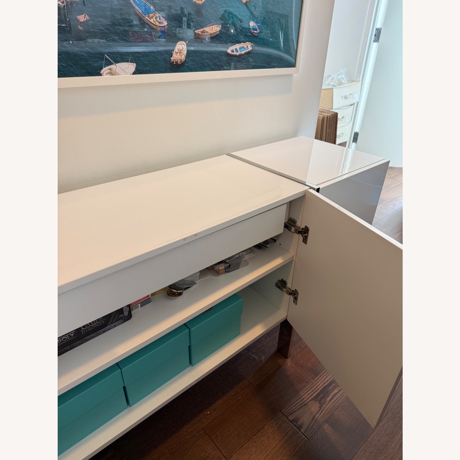 White High-Gloss Lacquer Sideboard + Chrome Legs - image-7