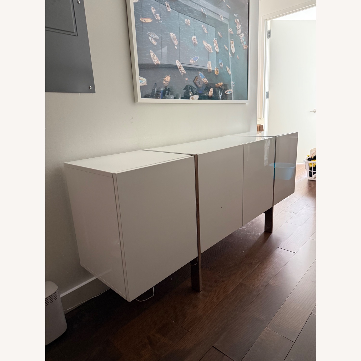 White High-Gloss Lacquer Sideboard + Chrome Legs - image-3