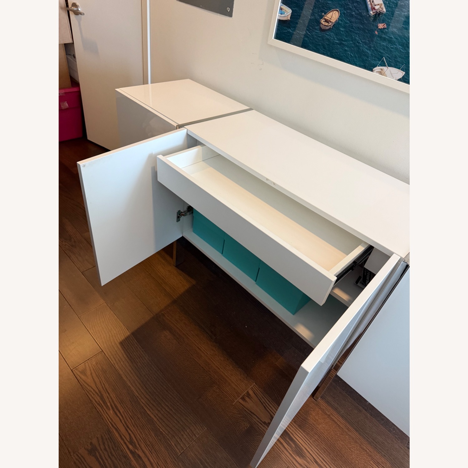 White High-Gloss Lacquer Sideboard + Chrome Legs - image-6