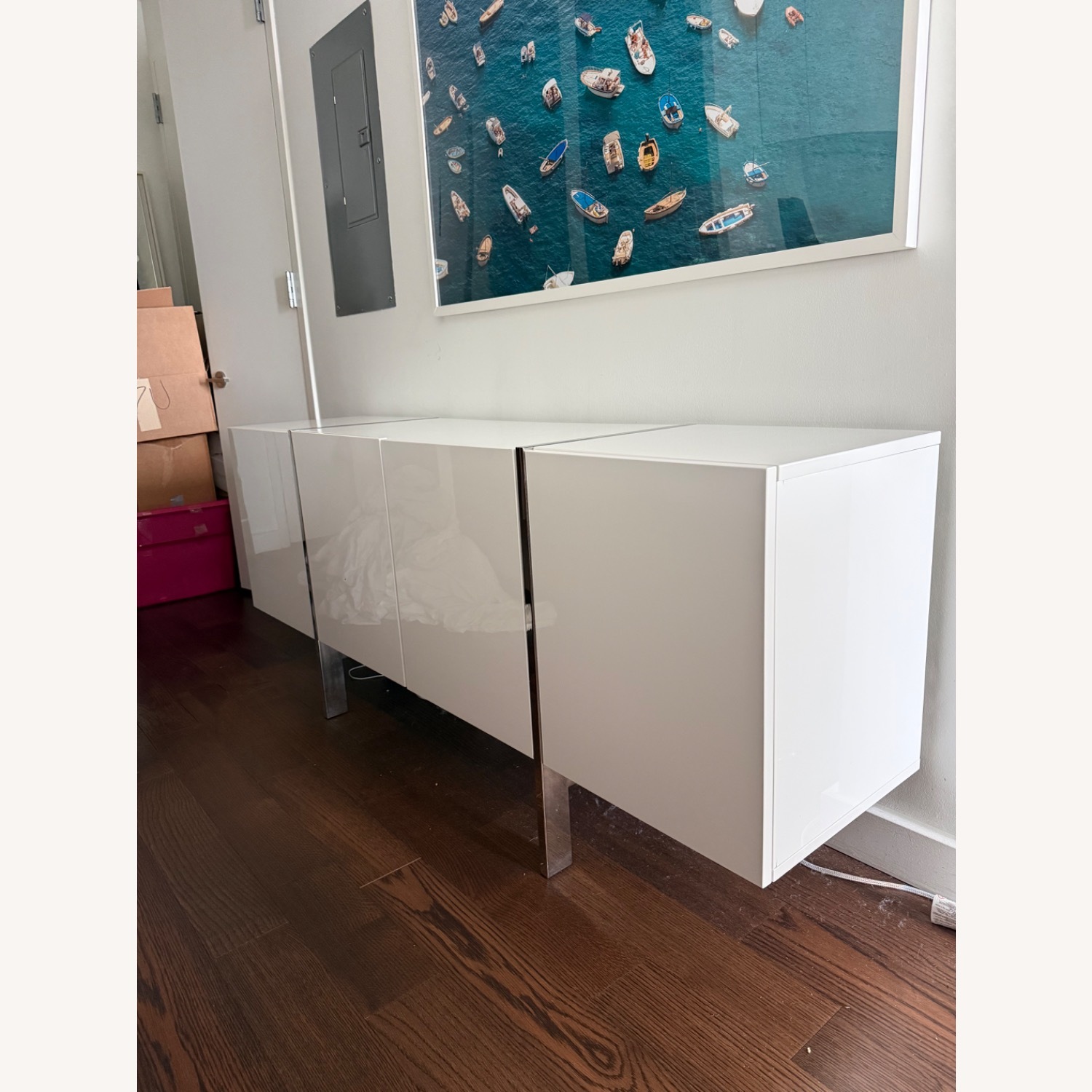 White High-Gloss Lacquer Sideboard + Chrome Legs - image-1