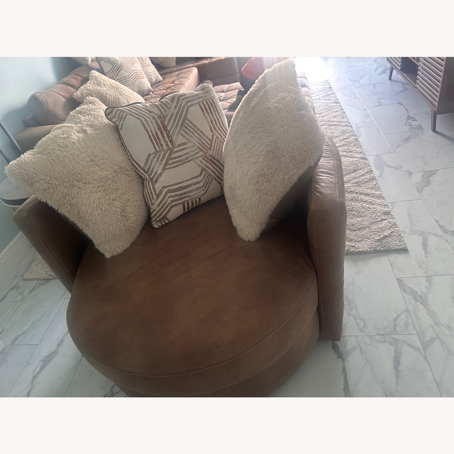 Tan Swivel Chair with Three Pillows included - image-2