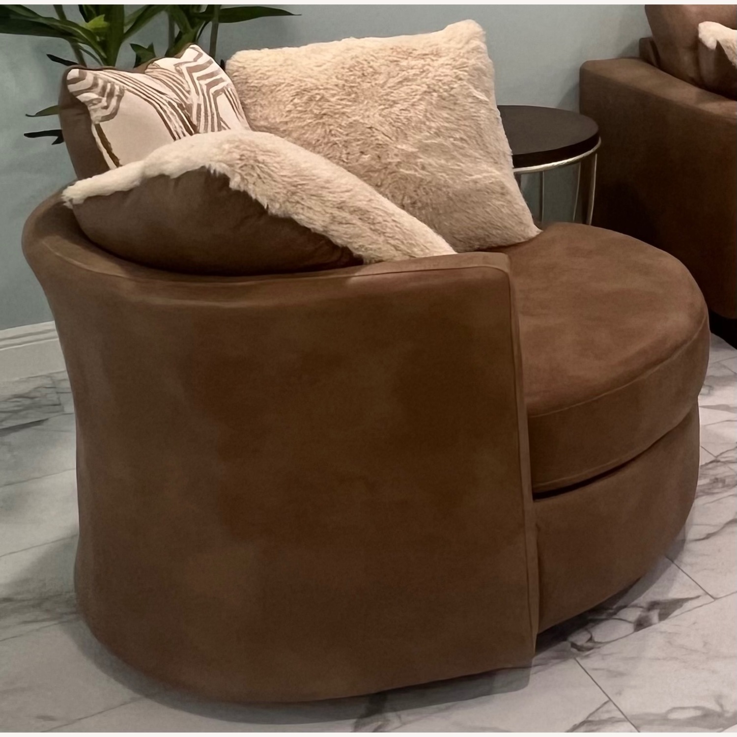 Tan Swivel Chair with Three Pillows included - image-3