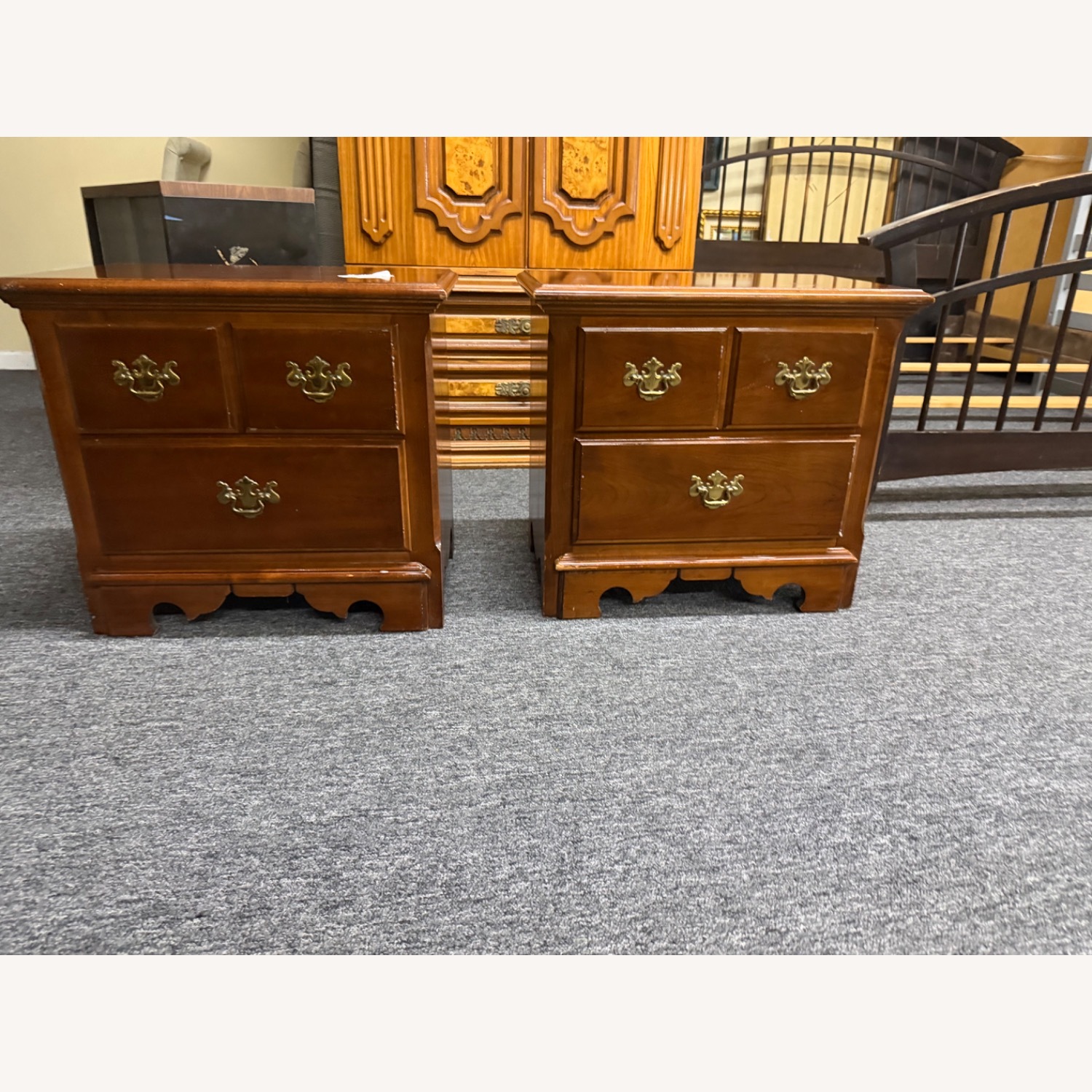 Vintage/Antique Dark Brown Wood Nightstands - image-1